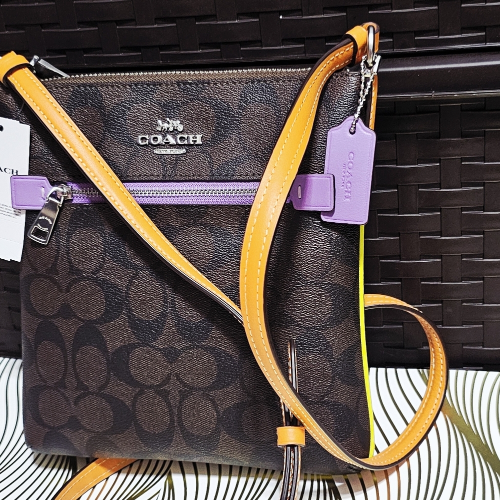 Coach CL671 Mini Rowan File Bag Sig C Brown Purple Orange Yellow Neon NEW - Picture 10 of 16